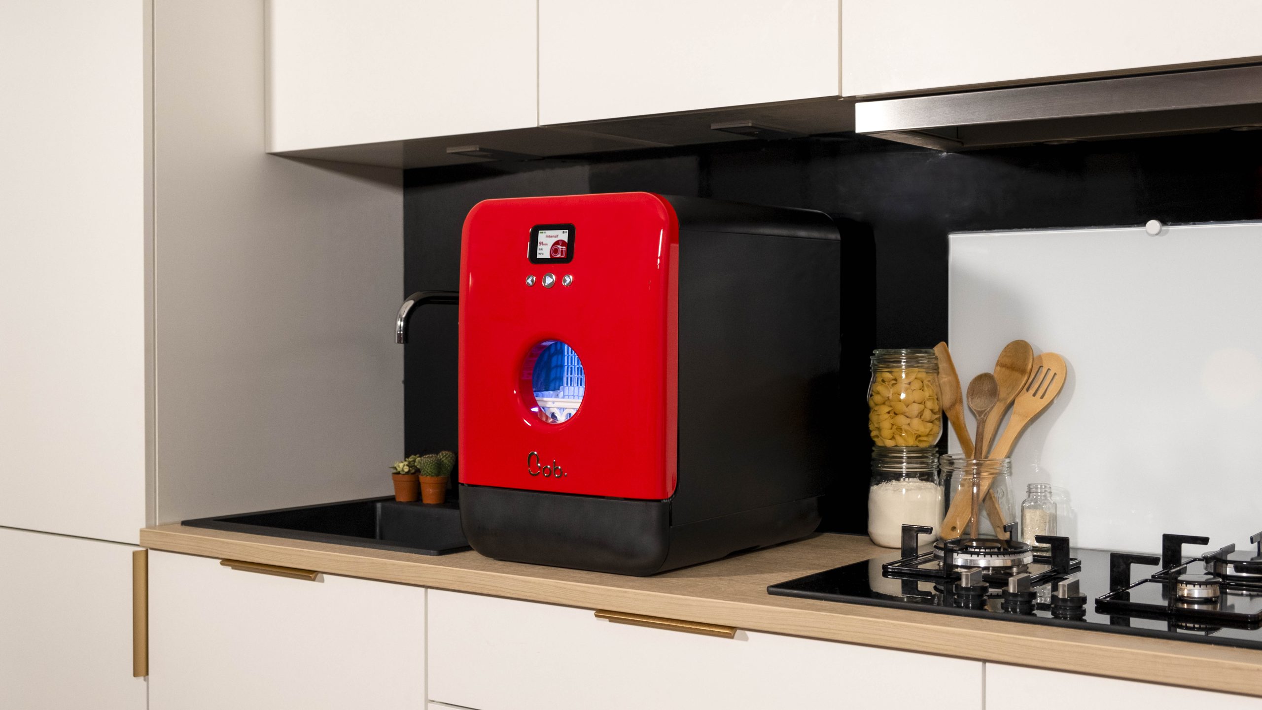 Bob - design eco mini-oppvaskmaskin - front rød cherry / svart skrog - red cherry front / black body - leveres fraktfritt - Bilde 26