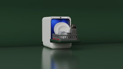 Bob - design eco mini-oppvaskmaskin med front i grønn krom / skrog i hvit  - dishwasher front chrome green / body white - Bilde 8