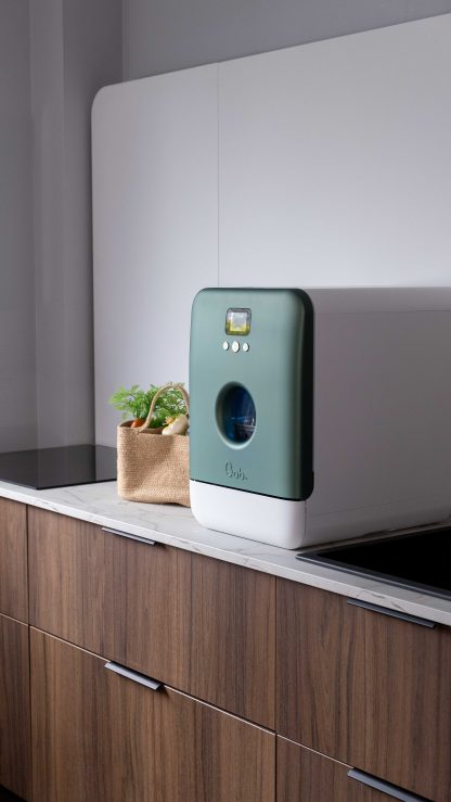 Bob - design eco mini-oppvaskmaskin med front i grønn krom / skrog i hvit  - dishwasher front chrome green / body white - Bilde 5