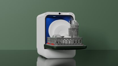 Bob - design eco mini-oppvaskmaskin med front i grønn krom / skrog i hvit  - dishwasher front chrome green / body white - Bilde 4
