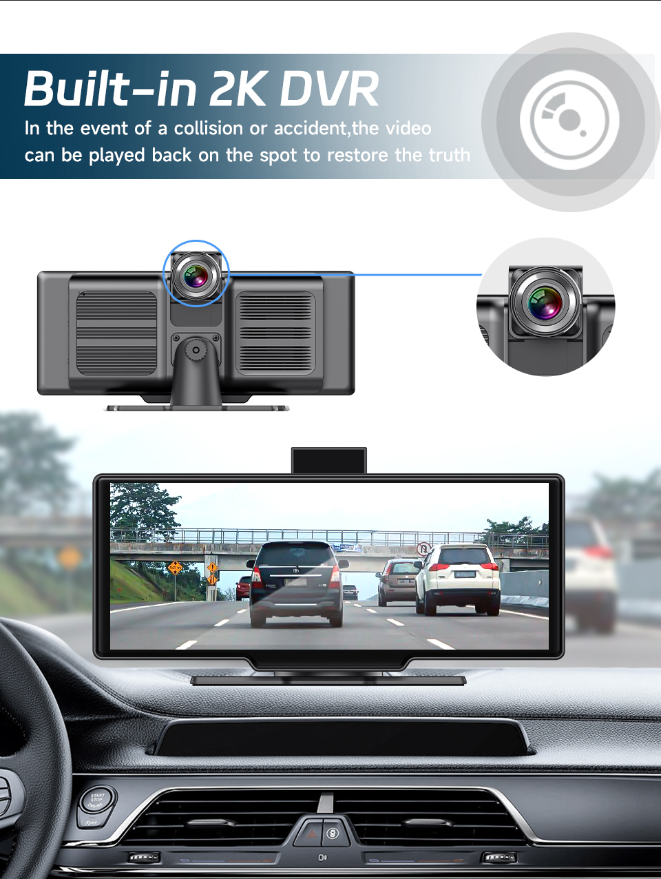 VST CAR-MULTI - multimedia berørings-skjerm med dashCam og ryggekamera - Android Auto / Apple CarPlay